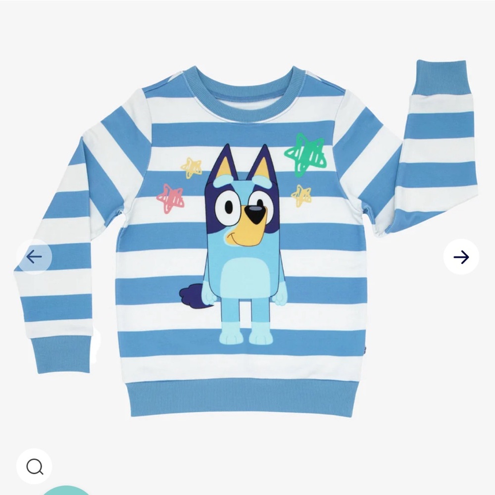 Little Sleepies Bluey Multi Graphic Crewneck Sweatshirt‎ Blue White Striped 4T